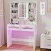 Hadulcet 35.5" Small Vanity Desk with Mirror and Lights, White LED Makeup Vanity Desk with 2 Acrylic Drawers, 6 Storage Shelves and Power Outlets for Girls Women Dressing Room