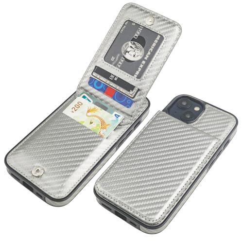 Image of KIHUWEY Compatible with iPhone 13 Case Wallet with Credit Card Holder, Premium Leather Magnetic Clasp Kickstand Heavy Duty Protective Cover for iPhone 13 6.1 inch (Carbon Gray)