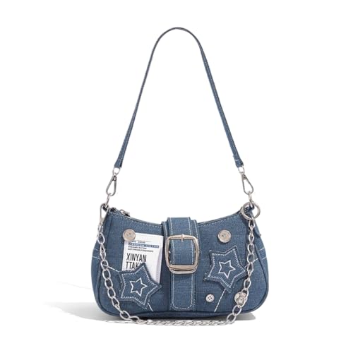 Image of PALAY Shoulder Bag for Women Girls Small Canvas Handbag with Chain Charm Hobo Bag Stylishly Sweet Y2K Star Patchwork Letter Printed Handbag Casual Small Shoulder Bag