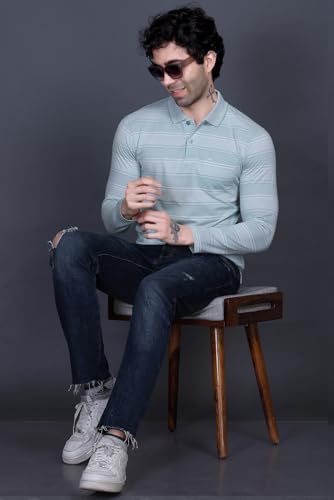Image of Full Sleeve Polo T Shirt for Men Cotton with Pocket and Collar - Regular Fit Tshirt