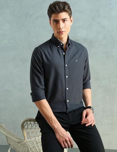 Image of Arrow Sport Solid Slim Fit Cotton Shirt for Men - Full Sleeve Mens Casual Shirts