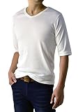 [FLAG ON CREW] (フラグオンクルー) 5分袖 Tシャツ メンズ Vネック ストレッチ フライス カットソー / E1E / XL offwhite・オフホワイト