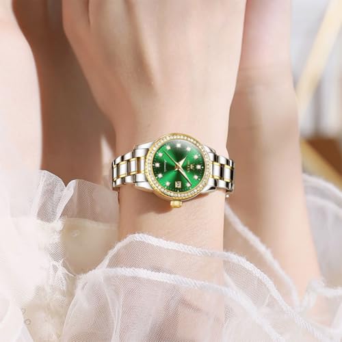 Image of OLEVS Womens Automatic Watch Gold Luxury Diamond Self Winding Ladies Wrist Watches Waterproof Luminous Date