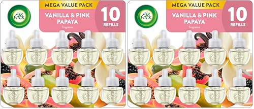 Image of Air Wick Plug In Scented Oil Refill, 10ct, Vanilla and Pink Papaya, Air Freshener, Essential Oils, (Pack of 2)