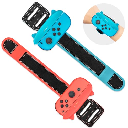 2 Pack di Braccialetti per Just Dance 2025 - Cenawin 2 in 1 Elastico Cinturino da Polso Wristband per Nintendo Switch/Switch Oled Joy Con, Just Dance 2024/2023/2022/2021 (Rosso e Blu)