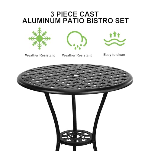 Withniture WBS007BK Bistro Patio Set 3 Piece,Cast Aluminum Bistro Table And Chairs Set Of 2 With Umbrella Hole,All Weather Metal Bistro Table Set thumb #4