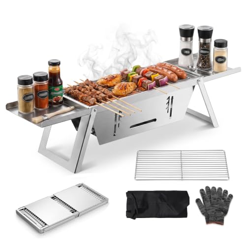 Barbacoa Portátil de Carbón Plegable con 3 Niveles para Camping