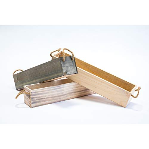 20" Rectangular Rustic Wood Planter with Handle and Plastic Liner l Rustic Whitewash l Country Style, Home and Wedding Decorations, Garden Ornaments (20x4 w Handle Set of 2, Whitewash) - Image 8