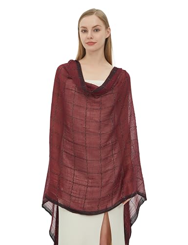 PANTONIGHT Lady's Fashion Scarf with Lurex Lightweight Wool Scarf for Women Plaid Large Shawl for Party Dress Shawl3