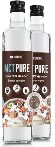 NUTRIBE MCT Pure C8 C10 2x500ml Olio estratto per distillazione. Formula Scientifica - Salute Cerebrale, Dimagrimento, Dieta Cheto