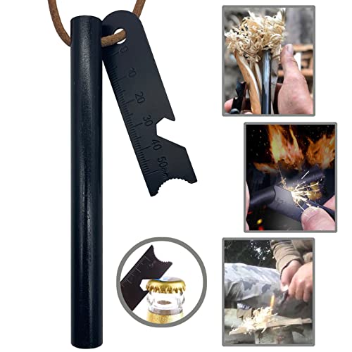 aufodara Stark Feuerstarter Feuerstahl Feuerstab 12,7 mm dick,12,7 cm lang - mit 1x Lederschnur und Multifunktionale Schaber für Outdoor Survival und Camping – Bild 3