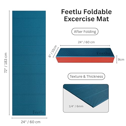 Foldable Yoga Exercise Mat, 6mm/8mm/10mm/12mm Thickness, 72 x 24 Inch - Lightweight, Anti-Slip, and Easy to Store for Yoga, Pilates, Home Workouts, and Floor Exercises