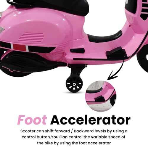 Image of Vespa 12V Battery Operated Rechargeable Ride-On Scooter for Kids with Remote | Electric Scooty for Girls & Boys (1-6 Years, Pink), Music, Lights, USB, Safety Wheels