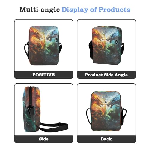 Crossbody Bag Fire Ice Blue Dragon Animal Messenger Bag for Women Men Purse Shoulder Bag Satchel Bag with Adjustable Strap 214B59874