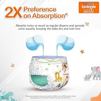 Image of Pro-ease Lovingle Luxury Diaper Pants, Large, 9-14 Kg, 12-18 Months, Cottony Dry Feel, Animal Print with Giraffe and Monkey Design, 64 Count