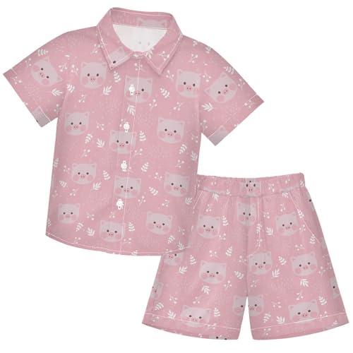 Image of visesunny Funny Boy's 2 Pieces Shirt and Short Set Casual Shirts Short Sleeve Beach Shorts Summer Outfits for 3-10 Years Kids