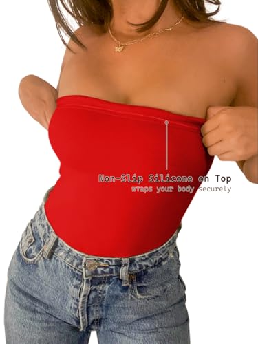 Image of eoeoo Women's Strapless Tube Bodysuit Double Lined Slim Fit Backless Thong Bodysuits Tops
