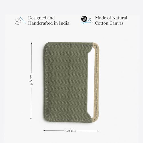Image of Bellblock Canvas Card Holder for Men /Women | Slim Handcrafted Mens Card Wallet | Upto 5 Cards & Folded Cash | Cotton Canvas | Olive Green (Pack of 1)