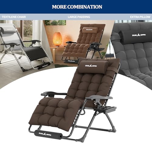 Image of UDPATIO Oversized Zero Gravity Chair Patio Reclining Chairs with Cushion | 29In Outdoor Folding Recliner with Pillows,Cup Holder, Foot Rest, Detachable Pad, Locking Brown Grey-xl