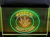REWIS Letrero de neón LED de Hoja de cáñamo de Marihuana, Luces de neón grabadas en 3D de Doble Color USB Personalizadas, para Barra de narguile Colgante Decorativo Regulable,Green Yellow,30x20cm