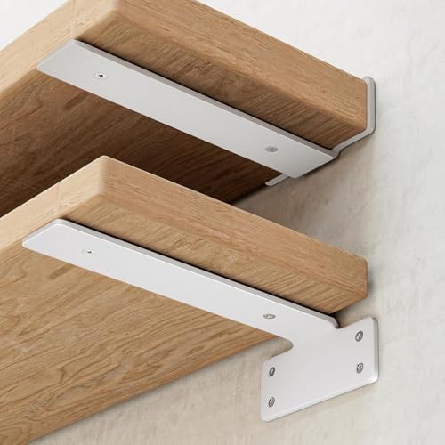 Image of 2 Pack Metal Shelf Brackets,Heavy Duty Wall Shelving Brackets, Support Wall Hanging (White, 15cm)