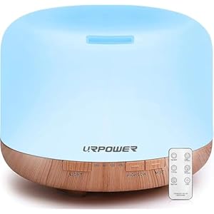 URPOWER 500ml Aromatherapy Essential Oil Diffuser Humidifier Room Decor Lighting with 4 Timer Settings, 7 LED Color Changing Lamp and Waterless Auto Shut-Off