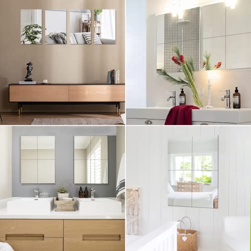 Junebrushs 4 Pack Self Adhesive Acrylic Mirror, 12X 16 Inch Mirror Tiles,Flexible Plastic Mirror Sheets Wall Stickers,2Mm Thick Mirror,Frameless Small Mirror #TOP5
