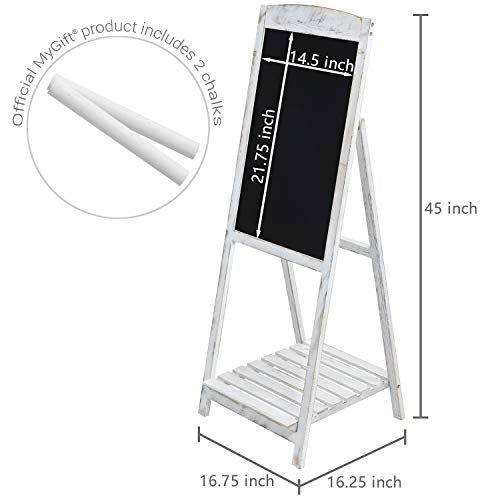 Mygift 45-Inch Shabby Whitewashed Wood Freestanding Chalkboard Easel Sign With Display Shelf #TOP2