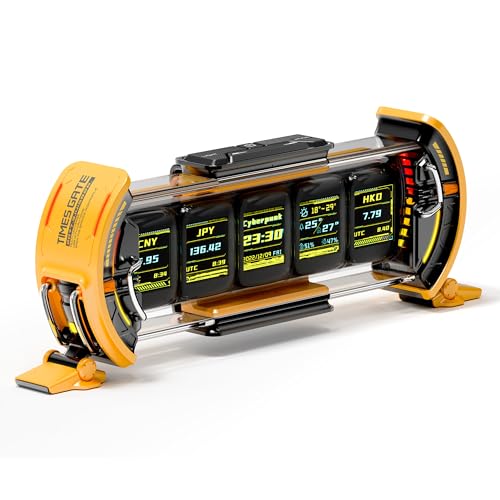 Image of Divoom Times Gate - Cyberpunk Gaming Setup Digital Clock with Smart APP Control, WiFi Connect, RGB LED Display, Personalized Dashboard, Pixel Art for Gaming Room & Office Decor (Yellow)