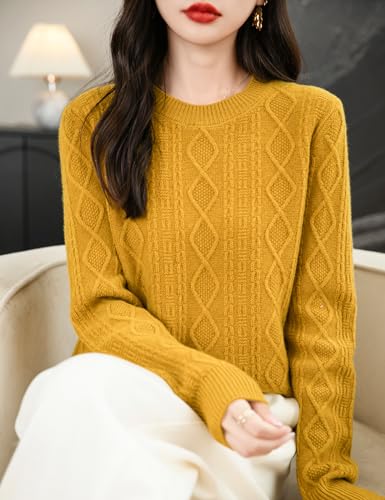 Women's 100% Merino Wool Sweater 2025 Fall Winter Basic Crewneck Warm Long Sleeve Cable Knit Pullover Sweater2