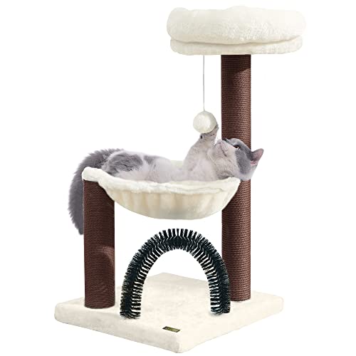 HOOPET cat Tree,27.8 INCHES cat Tower for Indoor Cats, Multi-Level Cat Tree with Scratching Posts Plush Basket & Perch for Play Rest, Cat Activity Tree with Dangling Ball for Kittens/ Small Cats