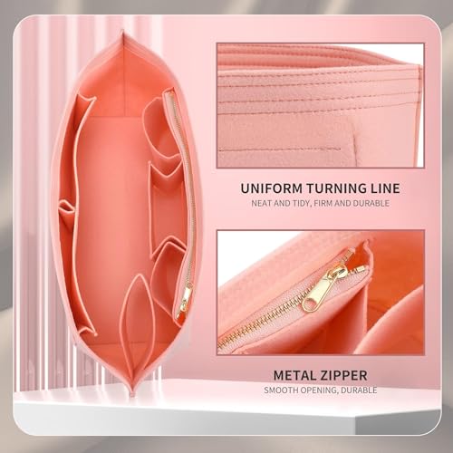 Image of Doxo Purse Organizer Insert for Handbags & Base Shaper 2pc Set, Felt Neverfull MM Organizer Insert, Tote Bag Organizer with Zipper Pocket and Bottle Holder, Fit Speedy 30 Neverfull MM and More,Pink-L