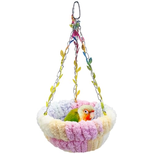 Image of kathson Hanging Bird Bed, Hammock for Cage Winter Warm Bird Plush Nest Parrot Sleeping Bed for Budgie Lovebird Conure Quaker (Diameter 6.3 in, Pink)