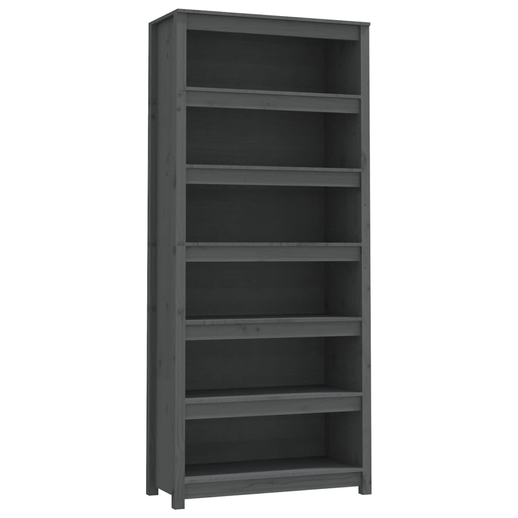 Hothingwell Biblioteka Litego Drewno Sosnowe 80x35x183 cm Szary | Półka na książki i czasopisma, 5 przestronnych półek, montaż ścienny w zestawie, łatwy montaż