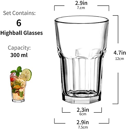Image of 300ml Clear Glass Tumbler, Highball Drinking Glasses for Cocktails, Juices, Iced Tea, Milkshakes,Coke, Soda (2, 300ML)