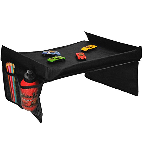 Preisvergleich Produktbild Multistore 2002 Reisetablett 40x35cm für Spiele und Snacks inkl. Seitentaschen, Schwarz, Mehrzwecktisch Reisetisch Spieltisch Zubehör für Kindersitz Autositz