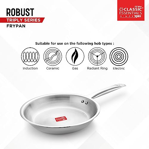 Image of CLASSIC ESSENTIALS Triply Stainless Steel Fry Pan | Frying Pan for Cooking (24cm, 1.7Ltr) Stove & Induction Cookware | Heat Surround Cooking | Easy Grip Handles | Stainless Steel Fry Pan