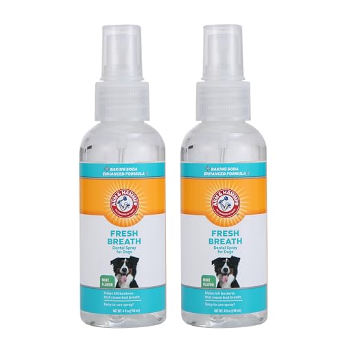 Arm & Hammer for Pets Dog Oral Care Spray, Mint Flavor Breath Freshener with Baking Soda for Brushless Plaque and Tartar Support, Easy Daily Dental Maintenance for Adult Dogs, 4 Fl Oz - 2 Pack