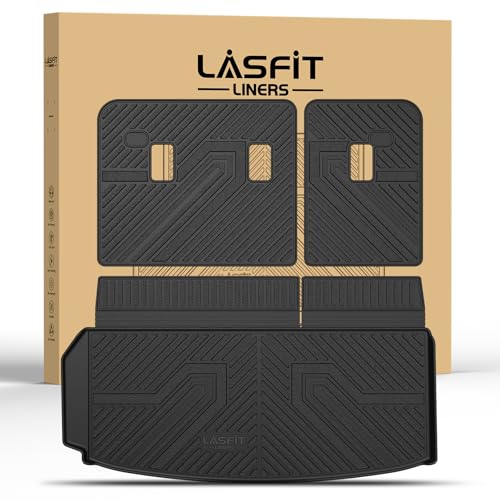 Image of LASFIT Trunk Mat with Backrest Mat for Chevrolet Chevy Traverse 2024-2026 | GMC Acadia 2024-2026 & Buick Enclave 2025-2026, All Weather TPE Custom Fit, Edge to Edge Coverage, Easy to Wash