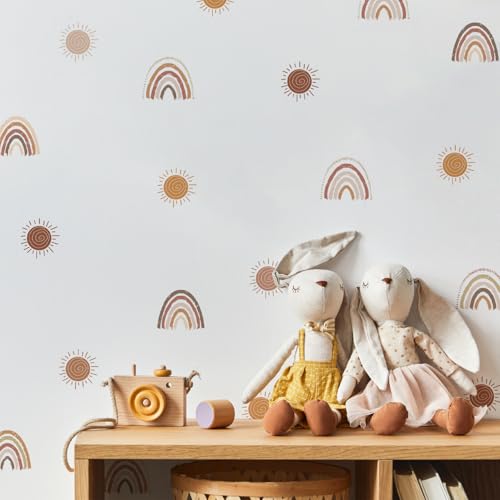 Image of funlife Small Boho Rainbow Wall Decals Peel and Stick, Self Adhesive Colorful Rainbow Wall Sticker for Girls Bedroom Decor, Boho Hearts Decal for Kids Nursery Room Decoration, Boho Rainbow and Sun