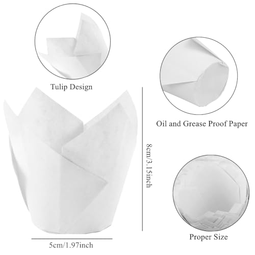 Image of 150 Pieces Tulip Cupcake Muffin Liners Paper Baking Cups Greaseproof Cupcake Wrappers for Birthday Wedding Party Baby Showers Catering Restaurants(White)