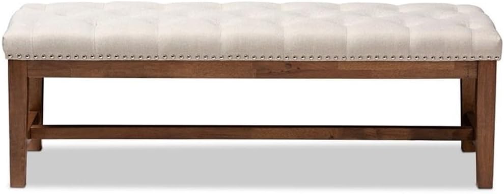 BOWERY HILL Tufted Bench in Light Beige and Walnut Brown