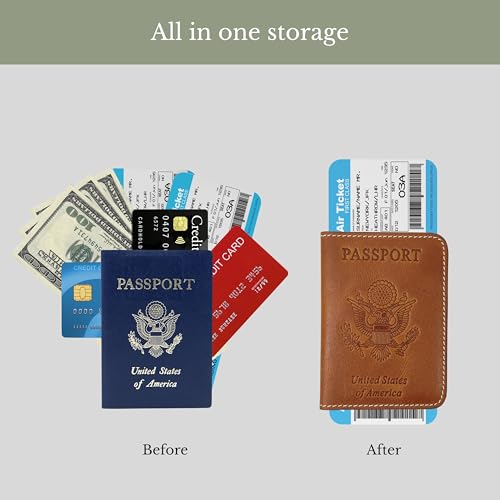 Passport Holder for Travel | Premium Leather Passport Cover & Protector | Stylish Travel Document Organizer with Embossed US Seal | Unisex Case with Slots for Cards & Boarding Passes - Brown3