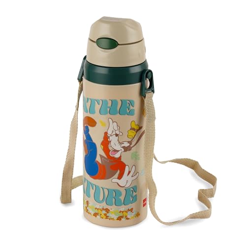 Image of CELLO Kidzbee Autumn 600 Kids Water Bottle | Inner Steel Outer Plastic | Bottle for kids | 3D touch and feel design | Wacky Goofy |Hot & Cold Bottle| Cream | 480ml