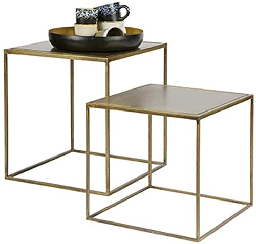 HOMRanger Iron Art Coffee Table, Balcony Gold Square Coffee Table LOFT