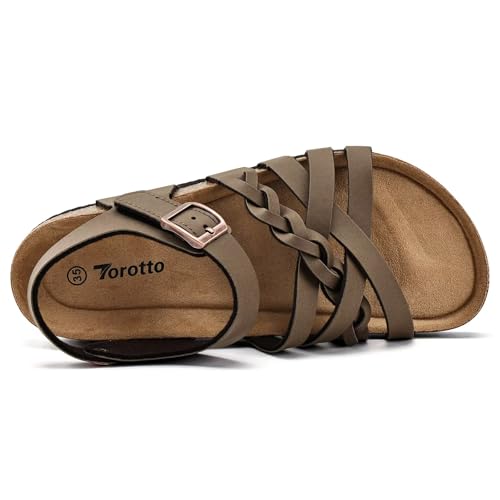 Image of Torotto Girls Sandals with Cork Footbed Adjustable Buckle Casual Slides Sandals Open Toes Flat for Kids Toddler