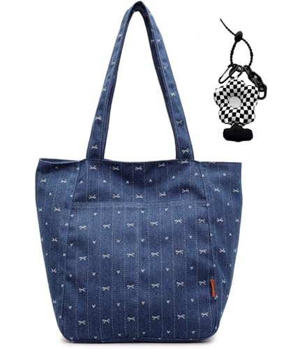 Micmores Tote Bag Denim Purse for Women Vintage Handbags Trendy Shoulder Bag Jean Purse for Work Travel Shopping