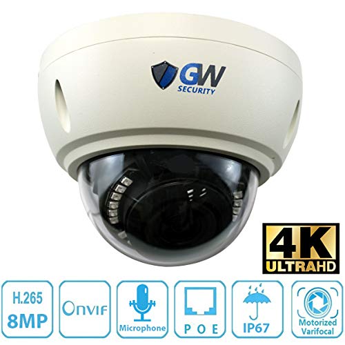GW Security 8 Megapixel 4K (3840x2160) 2.8-8mm 3X Optical Motorized Zoom Outdoor Indoor IK10 Vandalproof Onvif H.265 8MP Dome PoE IP Camera Built-in Microphone, 100FT Night Vision