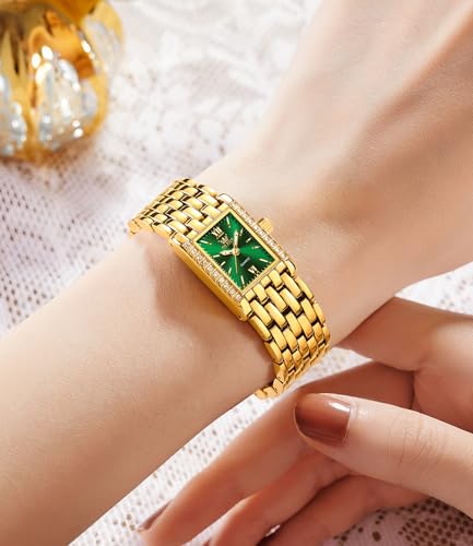 Image of OLEVS Watch for Women Stylish Analog Quartz Luxury Gold Stainless Steel Strap Diamond Black Dial Elegant Casual Ladies Watch