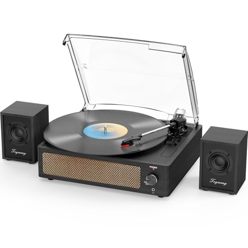 Trynnay Record Player with Passive Bookshelf Speakers, Bluetooth Turntable for Vinyl Records, 3 Speeds, Wireless AUX Input, Headphone Jack, and Auto-stop Function, Black